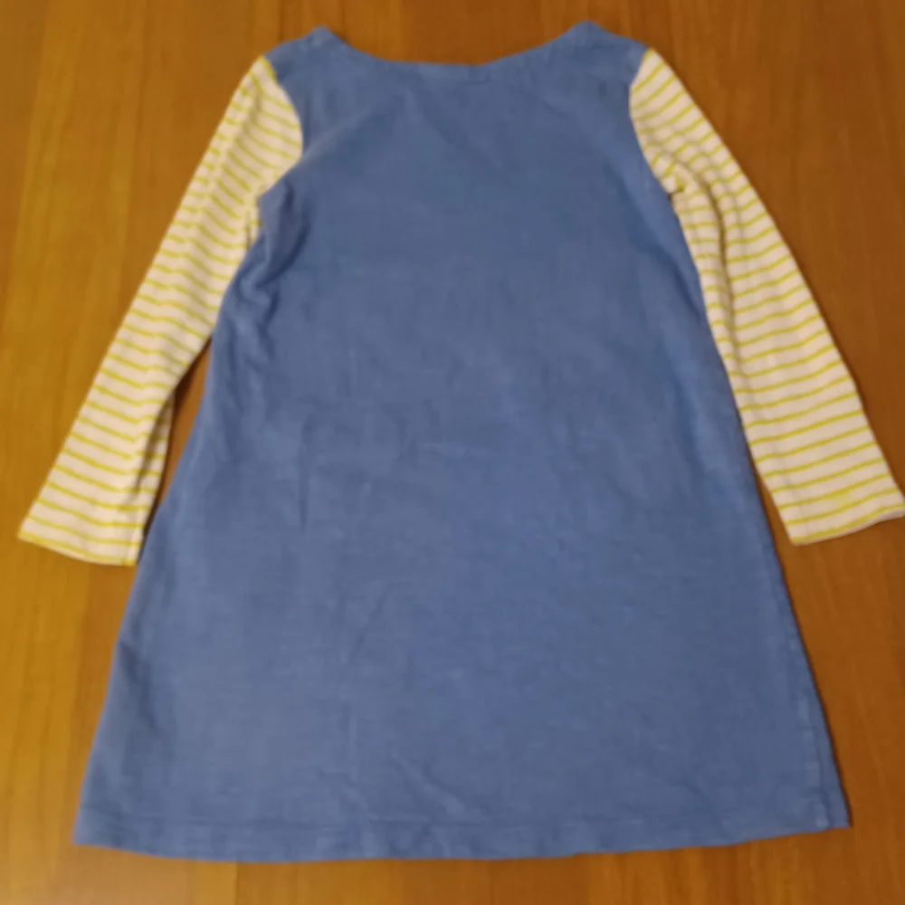 Mini Boden Blue Yellow Striped Dress Girls 6-7y Pockets Long Sleeve